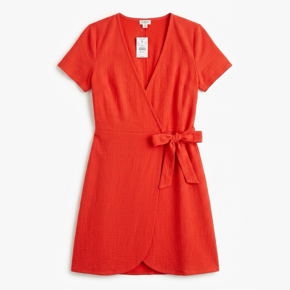 J Crew Small Short Wrap Dress with Tie Waist - Red NWT Classic Summer Casual